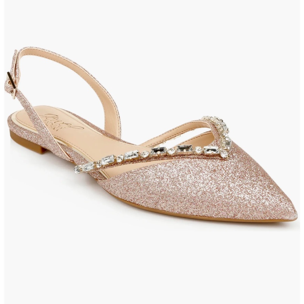 NEW Jewel Badgley Mischka Camden Glitter Rose Gold Flats 8.5 Women’s Shoes NIB